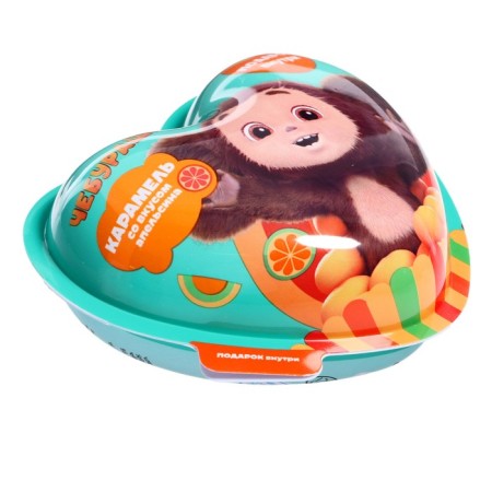 Caramel in a plastic heart with a gift "Cheburashka" 15 g.-2