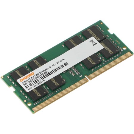 Memory DDR4 32GB 2666MHZ DigMA DGMAS426666032D RTL PC4-21300 CL19 SO-Dimm 260-PIN 1.2V Dual R 10044