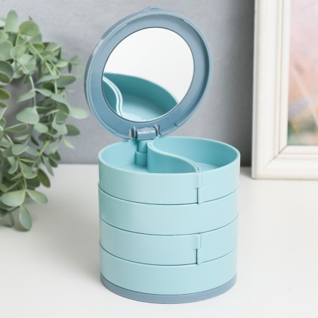 Plastic decoration box, mirror "round. Four levels" Blue 10x10x10 cm-1