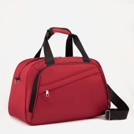 Road bag on lightning, 2 external pockets, a suitcase holder, a long belt, burgundy color