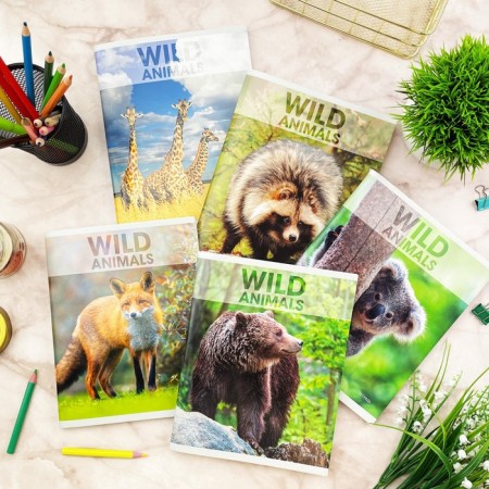 A notebook of 96 sheets in the "Wild Animals" cage, covered cardboard, selective varnish, block 60g/m2, 5v mix-8