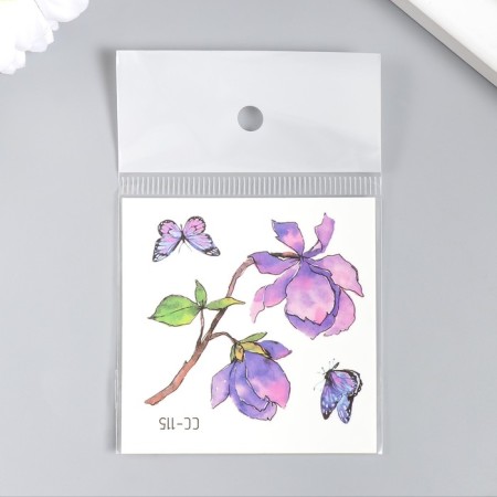 Tattoo on the body color "Lilac flowers and butterflies" 6x6 cm-3
