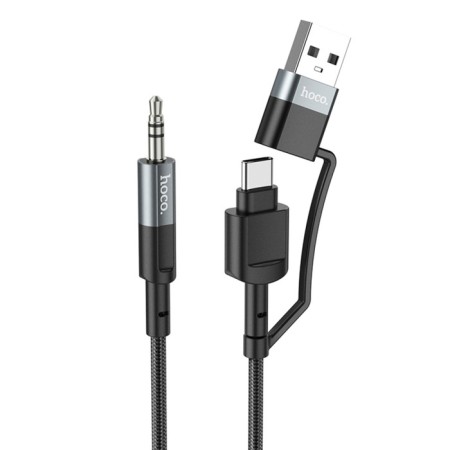 Cable Hoco UPA23, 2 V 1, Type -C+USB - Jack 3.5 mm (M), 1 m, nylon, gray-1