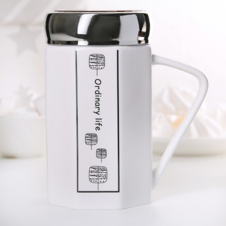 Ceramic mug "Organics", 400 ml, with a mirror cover, MIX drawing-3
