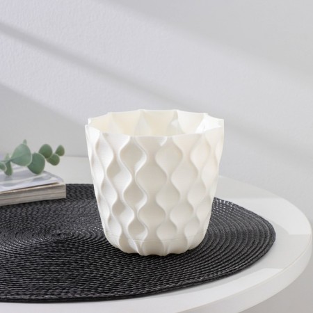 Pot for flowers with a “Wave” pallet, 0.65 l, d = 11.5 cm, snow -white color-1