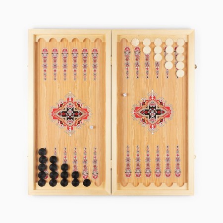 Wooden backgammon large, board game "Green Pattern", 60 x 60 cm, with checkers-1