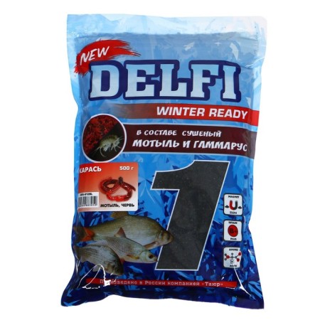 Bait winter -moisturized delfi Ice Ready, crucian carp, bloodworm + worm, black, 500 g