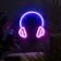 Neon sign "Headphones", 27x27 cm, USB, pink-blue