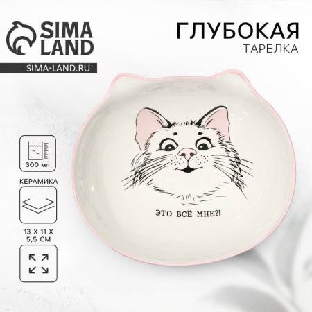 Deep plate ceramic “Is this all to me?”, 13 x 11 x 5.5 cm, 300 ml, white color