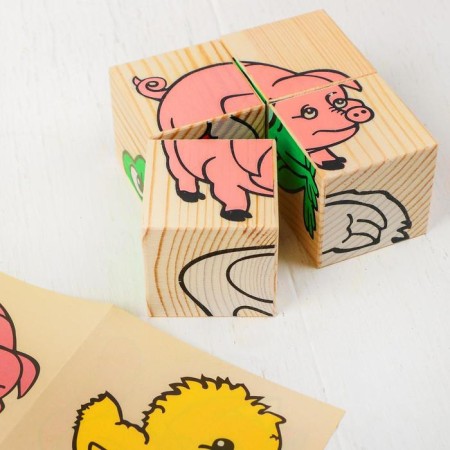 Wooden cubes "Animals" 4 elements, volume-4