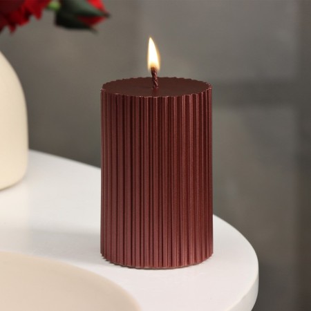 Candle-cylinder with faces, 5x7.5 cm, wine metallic, 6 hours