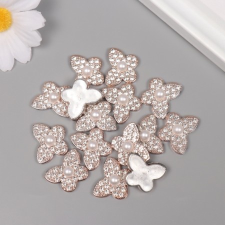 Decor for creativity Plastic "Butterfly with a pearl" gold set 15 pcs 1.8x1.8x0.7 cm-2