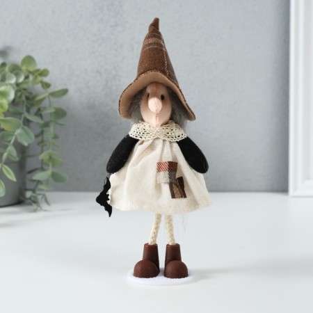 Interior doll "Baba Yaga in a white sundress with a flying mouse" 4.5x7.5x18 cm
