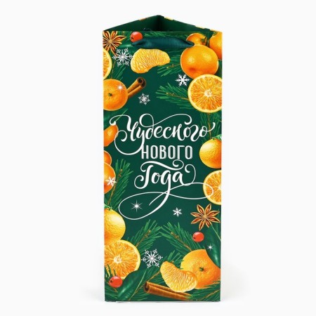 Package for a bottle, triangular "New Year", 13 x 32 x 11.3 cm, New Year-1