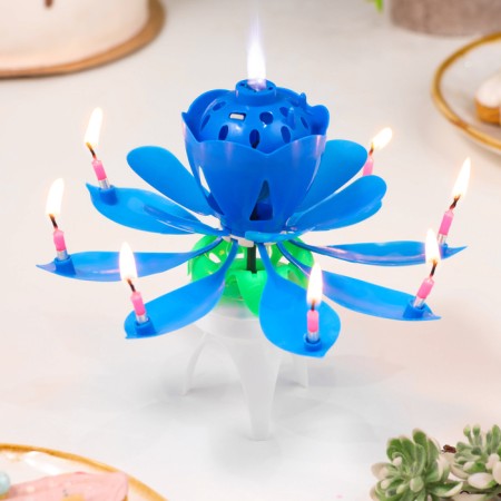 Candle for cake musical "Tulip", spinning, blue, 14.5 × 6 cm-1