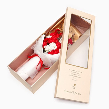 Bouquet of soap red and white roses in a box of 20 pcs-4