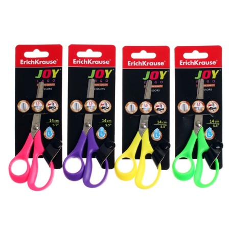 Children's scissors for left -handed 14 cm, Erichkrause Joy Ergo, with rounded ends of blades and ruler, mix-9