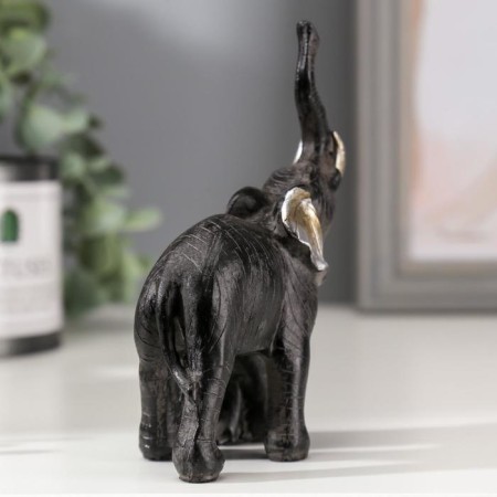 Souvenir Polystone "Elephant African with Elephant" 12x10.5x5 cm-3