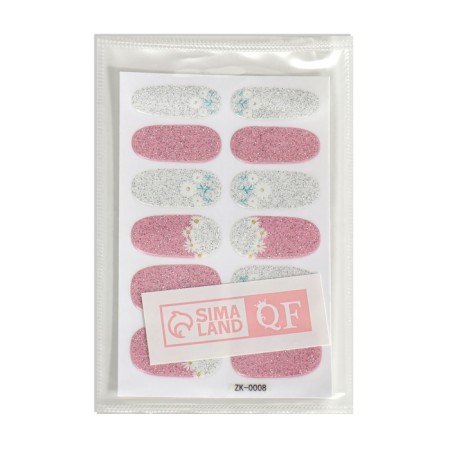 Flood strips for manicure set 12pcs flowers with sparkles of roses/silver nakl QF-3