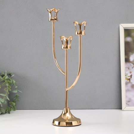 Summary Metal for 3 candles "Flower itself" d = 2 cm gold 16x9x36 cm-2