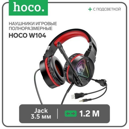 Hoco W104 headphones, gaming, invoices, microphone, USB + 3.5 mm, 2 m, black and red