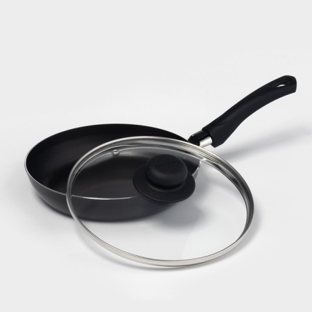 Pan Consul, D = 20 cm, glass cover, plastic handle, anti -stick coating, black color-1