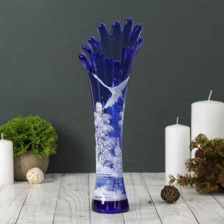 Vase "Coral" H 280 mm. from blue glass (manual painting) Fig. No. 5 (bel.)-1