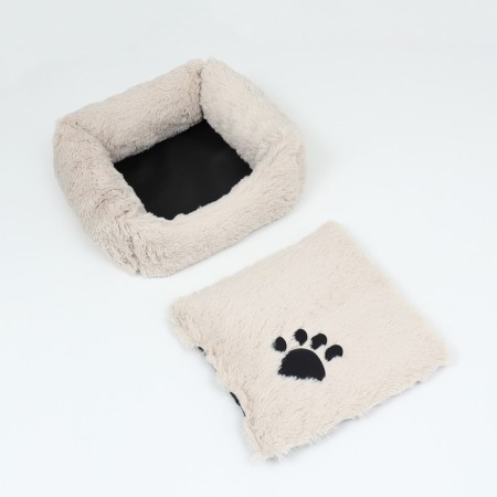 Stear with a pillow, fur, satin, perioteum, 45 x 45 x 15 cm, beige-4