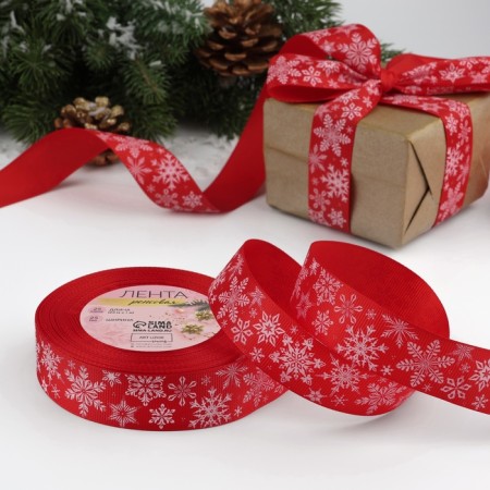 Republic tape 25mm*25 ± 1 yard (23m ± 1m) Festive snowflakes No. 0026 red/white au