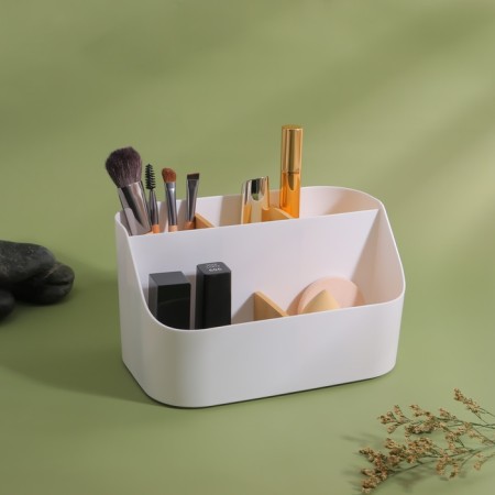 Bamboo organizer for storage, 5 sections, mobile sections, 18.5 × 11.5 × 10.6 cm, white color-2