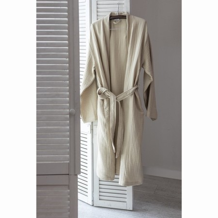 Essential bathrobe, multilayer muslin, size L, beige color-1