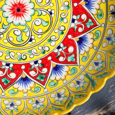 Largan Rishtan ceramics "Flowers", 31 cm, yellow, corrugated-2