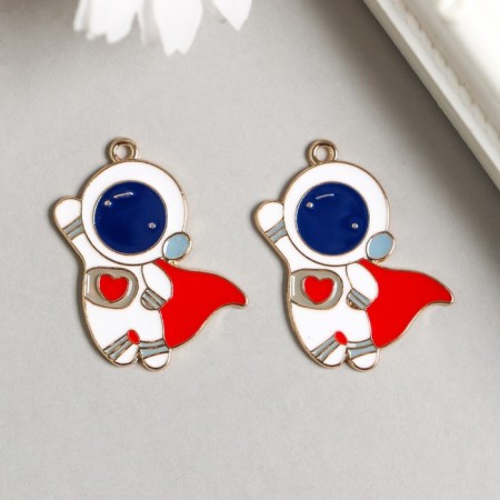 Decor for creativity metal, enamel "Cosmonaut in a red cloak" gold 3.1x2.5 cm-1