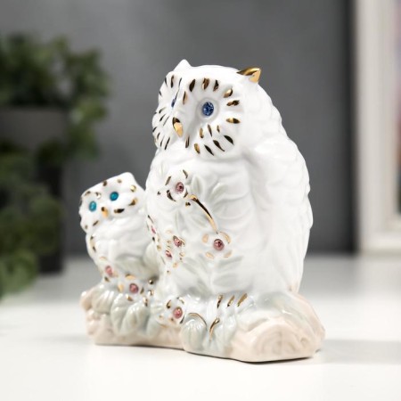 Souvenir Ceramics "White Eagle owl with a hill" with gold, rhinestones 10.7 cm-2