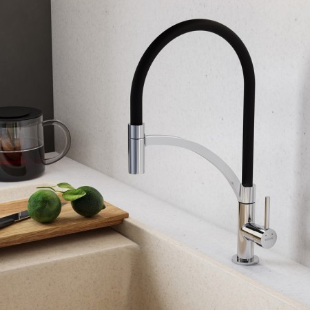 Santek Brooks kitchen mixer, long flexible spout, chrome-3
