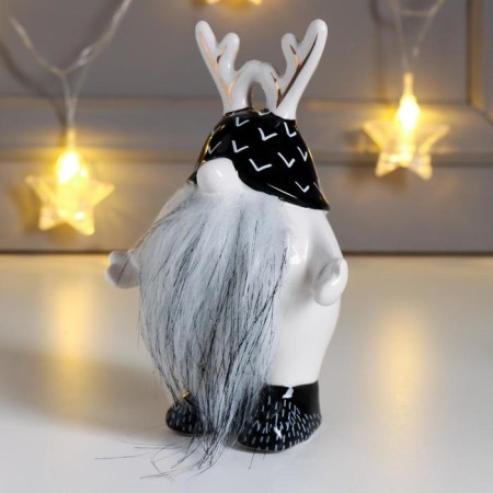 Souvenir Ceramics "Santa Claus in a cap with deer horns" White-black 14.5x6.7x9.8 cm-3