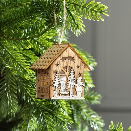 Christmas tree toy "House with children", from batteries, glow warm white-1