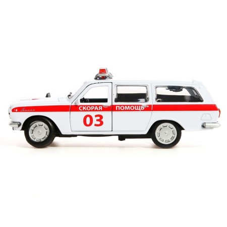 Metal GAZ-2402 Volga ambulance, 12 cm, doors and trunk open, white color-1
