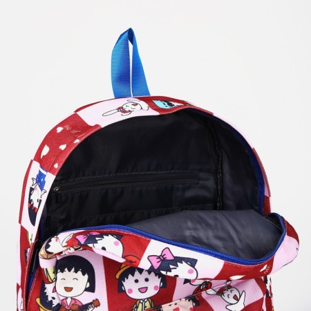 School backpack from textiles with a zipper, 3 pockets. The color is red-3