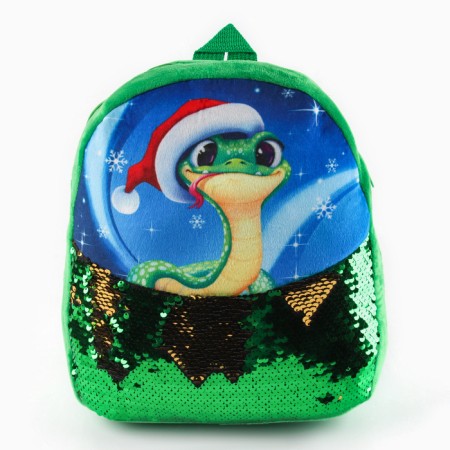 Baby backpack "Snake" with sequins, 23*28 cm, green color-1