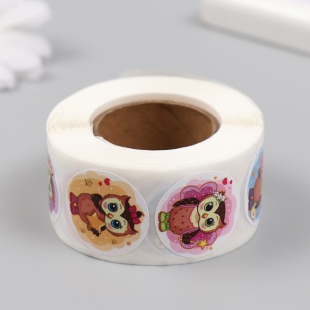 Stick Paper "Cute owl" d = 2.5 cm 500 pcs in a roll 3x6.5x6.5 cm-3