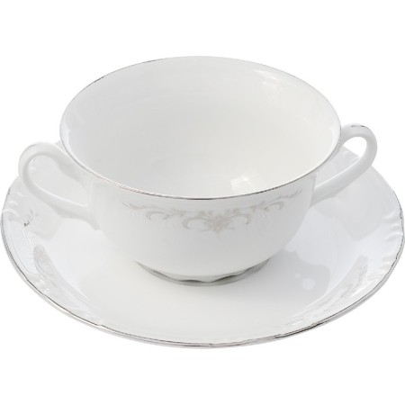 A cup with a saucer for constance broth, decor "Gray ornament, platinum layout"-1