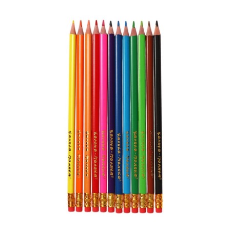 Pencils of 12 flowers "Kalyak-Malyak" washed, with an eraser, trihedral, plastic case-1