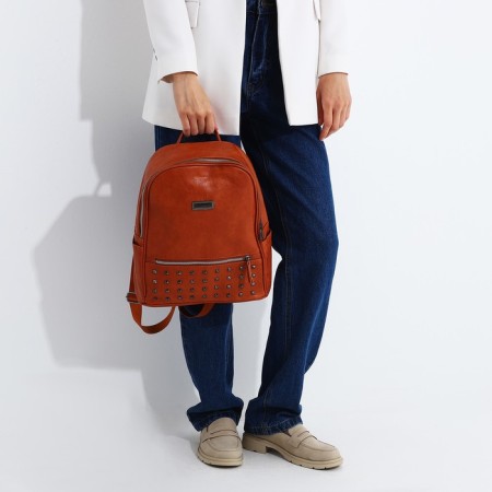 Women's backpack made of artificial leather with zipper, 1 pocket, redhead red-6