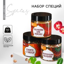 A set of spices “New facets of taste”: a mixture of 4 pepper, seasoning for adjika, eastern seasoning, 300 g (3 pcs. X 100 g).