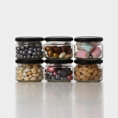 A set of glass cans with a black cover and label, TO-82, 0.25 l, 6 pcs-7