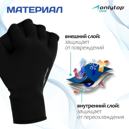 Gloves for swimming onlytop, neoprene, 2.5 mm, p. S, black color-1