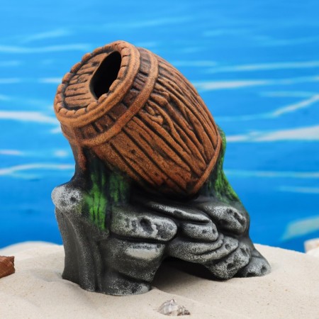 Decor for the Aquarium "Barrel on Stones", ceramic, 13 x 10 x 17 cm
