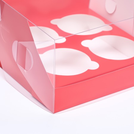 Confectionery folding box for 4 cupcakes 16 x 16 x 10, red-2