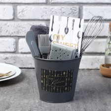Gift kit Kitchen: bucket, towel 35x60, spatula, brush, corolla, sponge